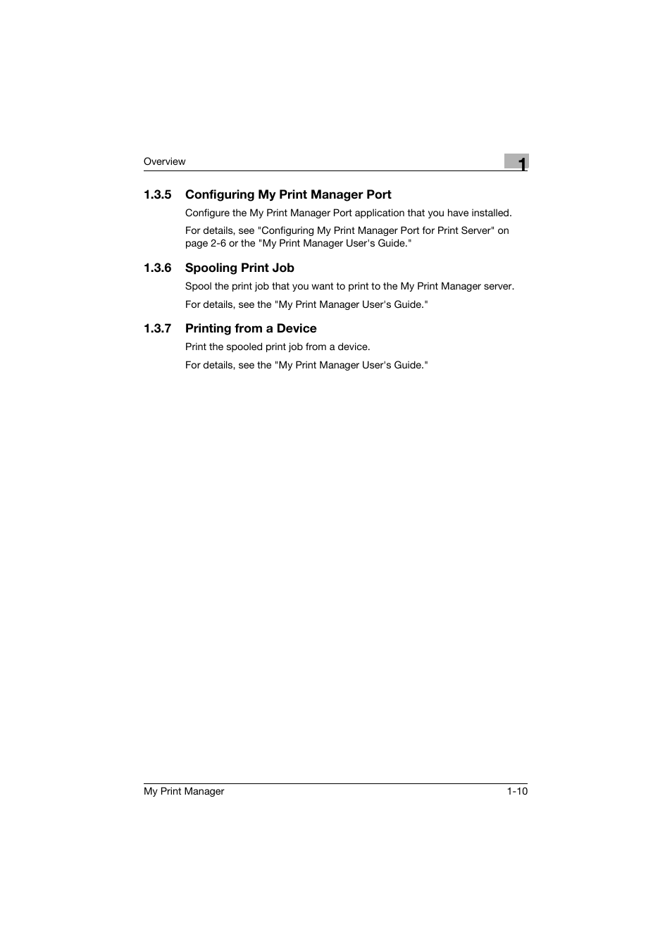 5 configuring my print manager port, 6 spooling print job, 7 printing from a device | Configuring my print manager port -10, Spooling print job -10, Printing from a device -10 | Konica Minolta PageScope Enterprise Suite User Manual | Page 16 / 65