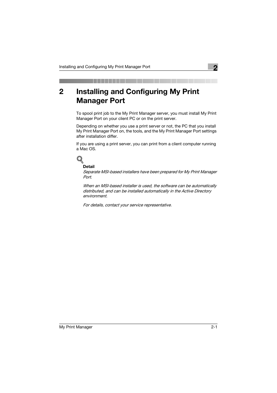 2 installing and configuring my print manager port, Installing and configuring my print manager port, 2installing and configuring my print manager port | Konica Minolta PageScope Enterprise Suite User Manual | Page 17 / 65