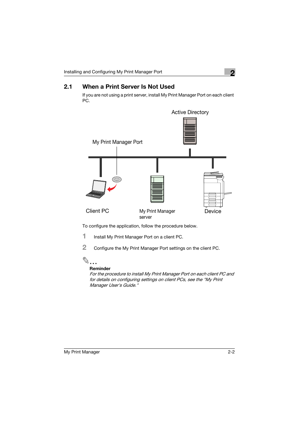 1 when a print server is not used, When a print server is not used -2 | Konica Minolta PageScope Enterprise Suite User Manual | Page 18 / 65