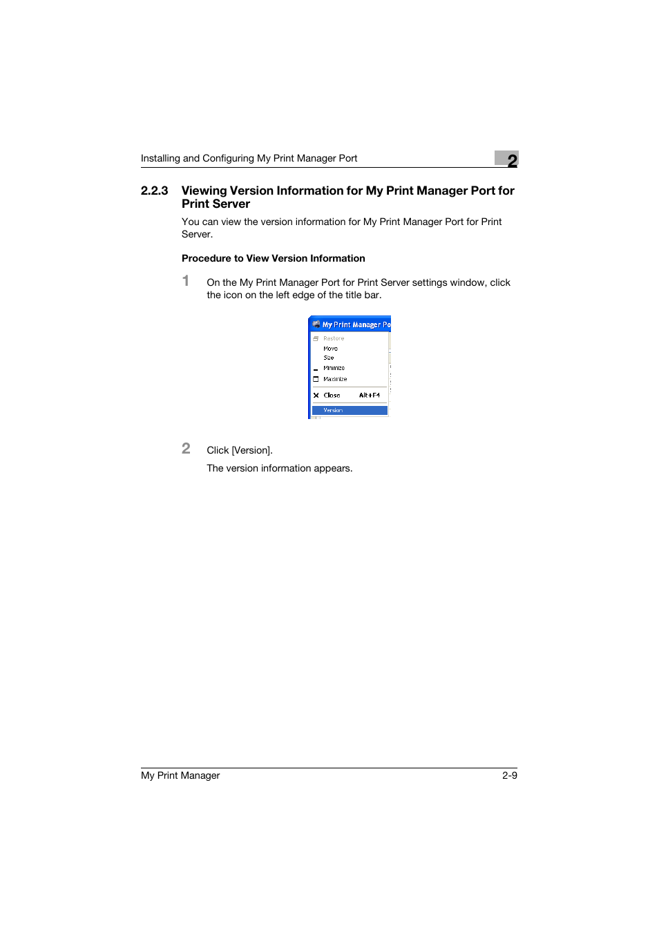 Procedure to view version information | Konica Minolta PageScope Enterprise Suite User Manual | Page 25 / 65