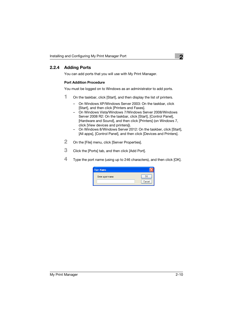 4 adding ports, Port addition procedure, Adding ports -10 port addition procedure -10 | Konica Minolta PageScope Enterprise Suite User Manual | Page 26 / 65