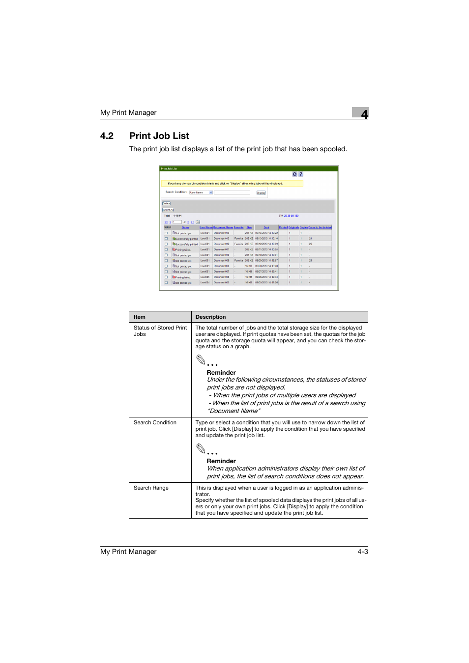 2 print job list, Print job list -3, P. 4-3) | Konica Minolta PageScope Enterprise Suite User Manual | Page 34 / 65