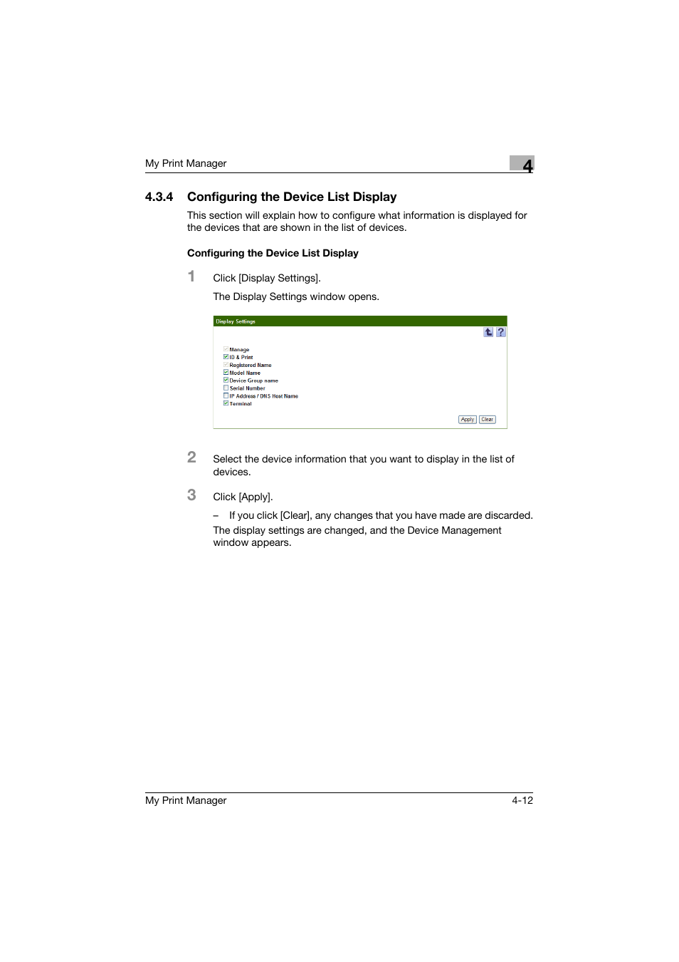 4 configuring the device list display, Configuring the device list display | Konica Minolta PageScope Enterprise Suite User Manual | Page 43 / 65