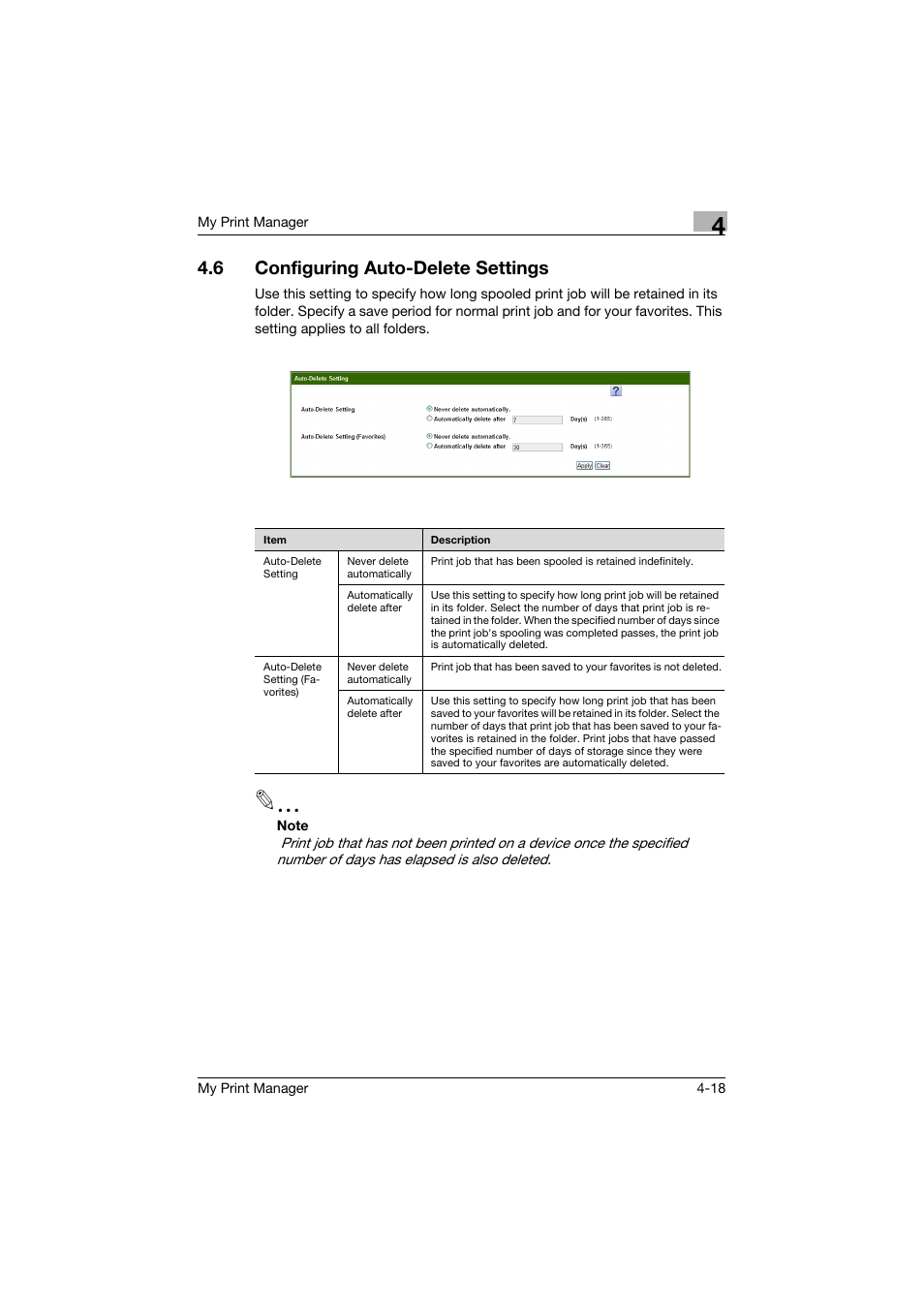 6 configuring auto-delete settings, Configuring auto-delete settings -18, Ee p. 4-18) | Konica Minolta PageScope Enterprise Suite User Manual | Page 49 / 65