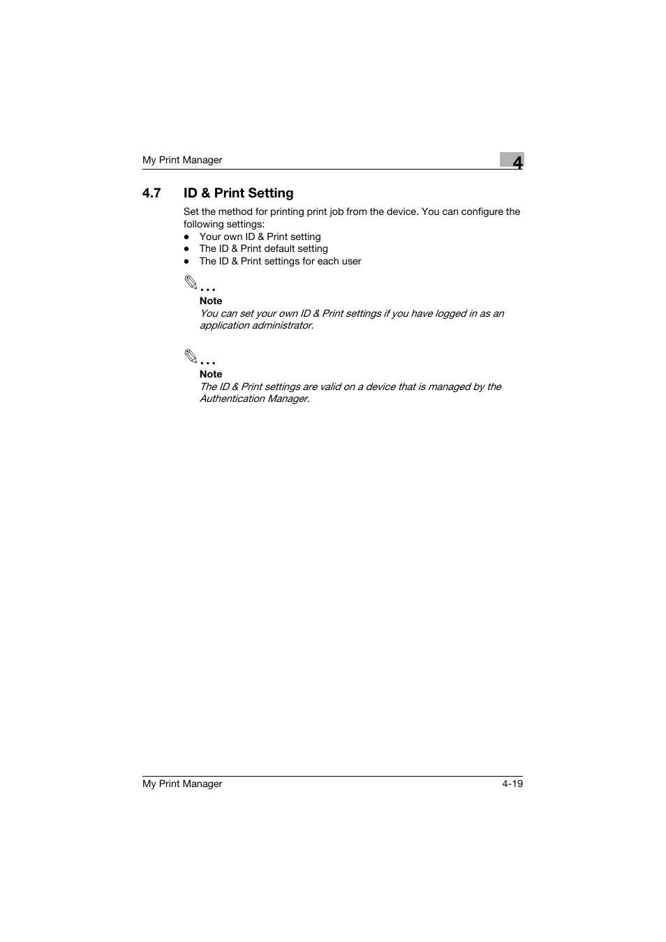 7 id & print setting, Id & print setting -19, Job (see p. 4-19 | Konica Minolta PageScope Enterprise Suite User Manual | Page 50 / 65