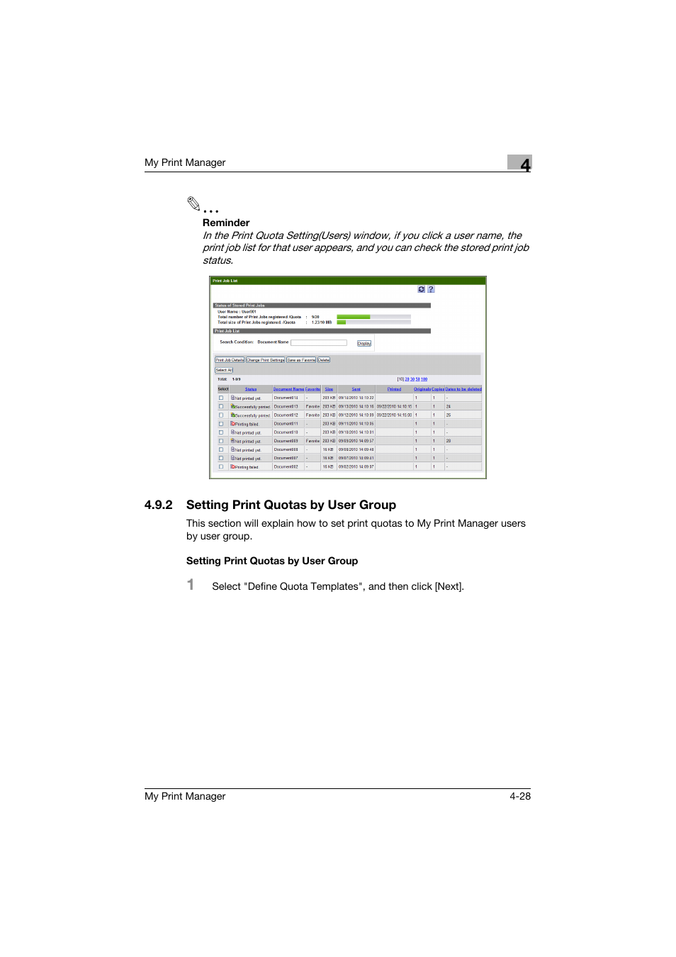 2 setting print quotas by user group, Setting print quotas by user group | Konica Minolta PageScope Enterprise Suite User Manual | Page 59 / 65