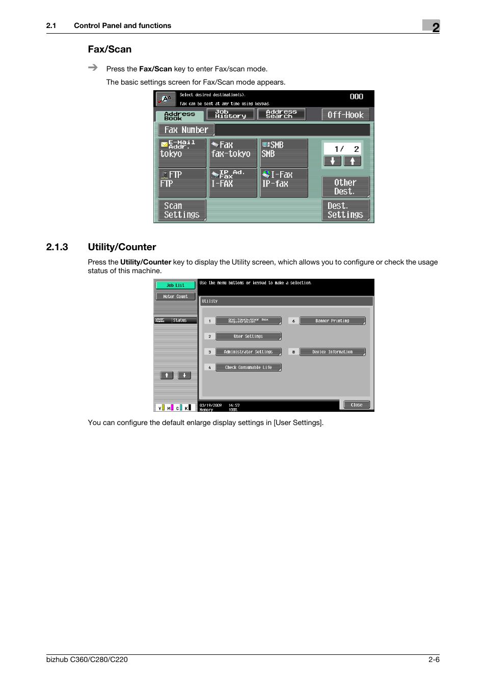 Fax/scan, 3 utility/counter, Fax/scan -6 | Utility/counter -6, P. 2-6 | Konica Minolta BIZHUB C360 User Manual | Page 14 / 63