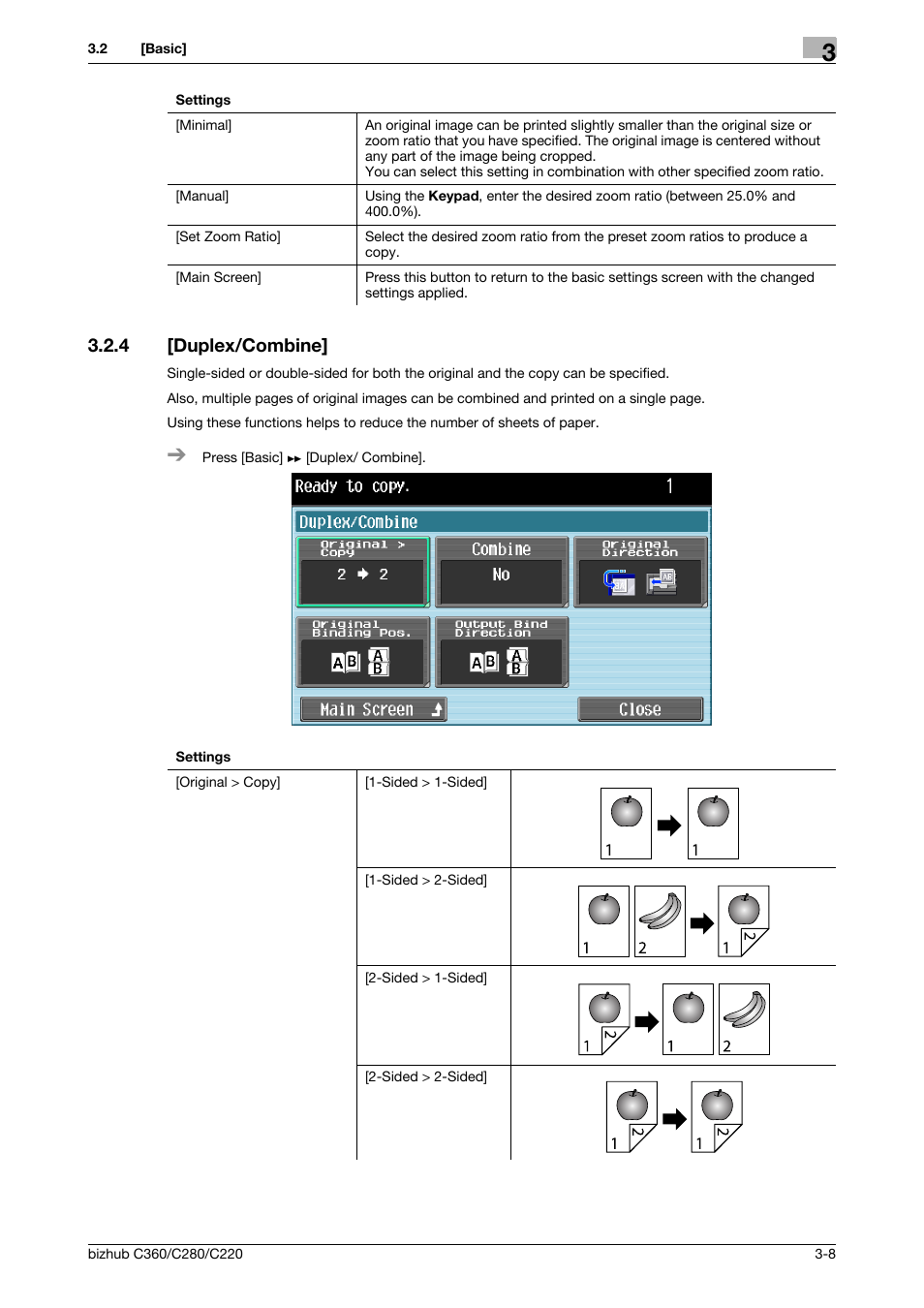 4 [duplex/combine, Duplex/combine] -8, P. 3-8 | Konica Minolta BIZHUB C360 User Manual | Page 31 / 63