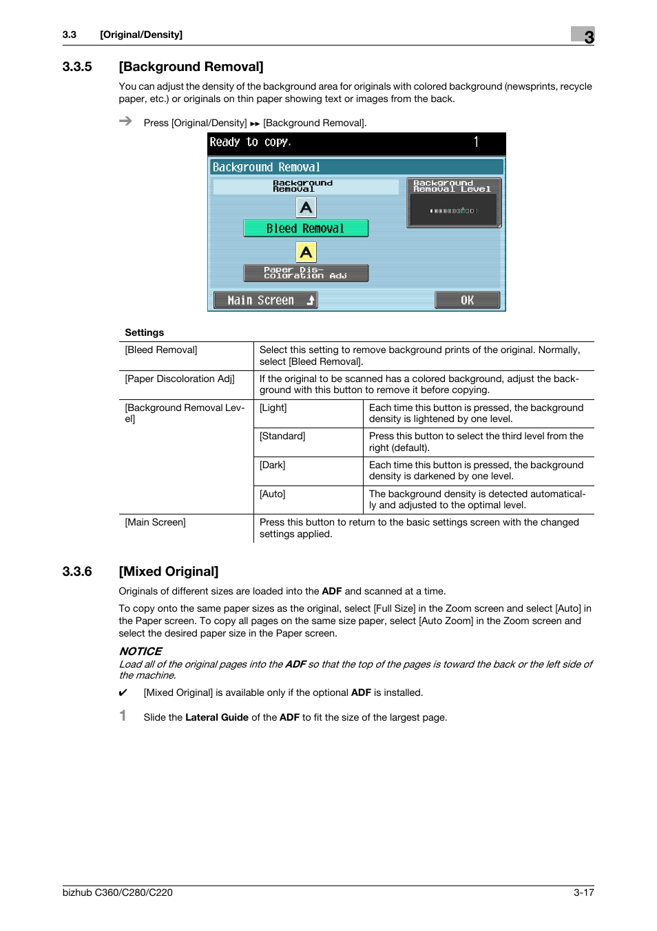 5 [background removal, 6 [mixed original, Background removal] -17 | Mixed original] -17, P. 3-17 | Konica Minolta BIZHUB C360 User Manual | Page 40 / 63