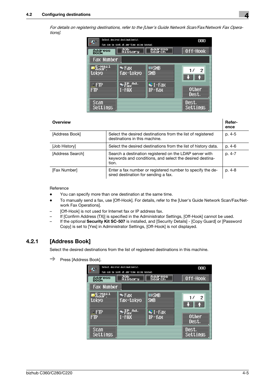 1 [address book, Address book] -5 | Konica Minolta BIZHUB C360 User Manual | Page 46 / 63