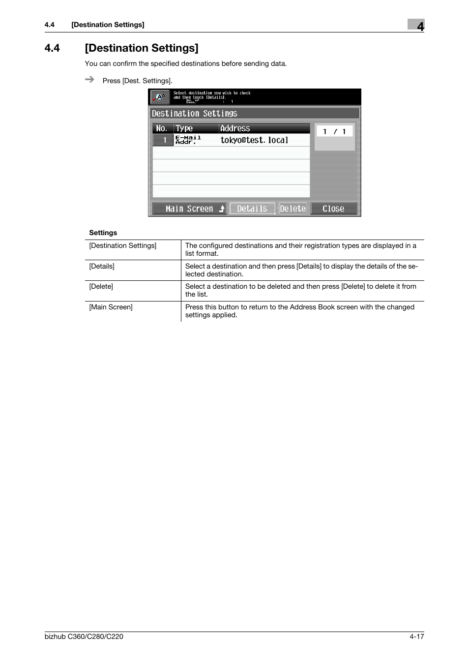 4 [destination settings, Destination settings] -17 | Konica Minolta BIZHUB C360 User Manual | Page 58 / 63