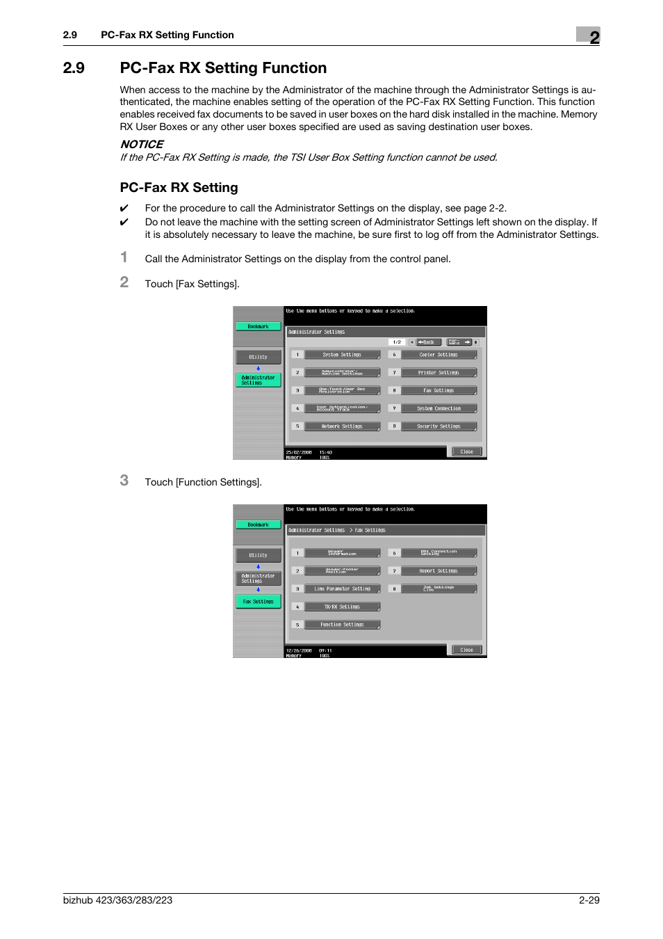 9 pc-fax rx setting function, Pc-fax rx setting | Konica Minolta BIZHUB 223 User Manual | Page 41 / 55