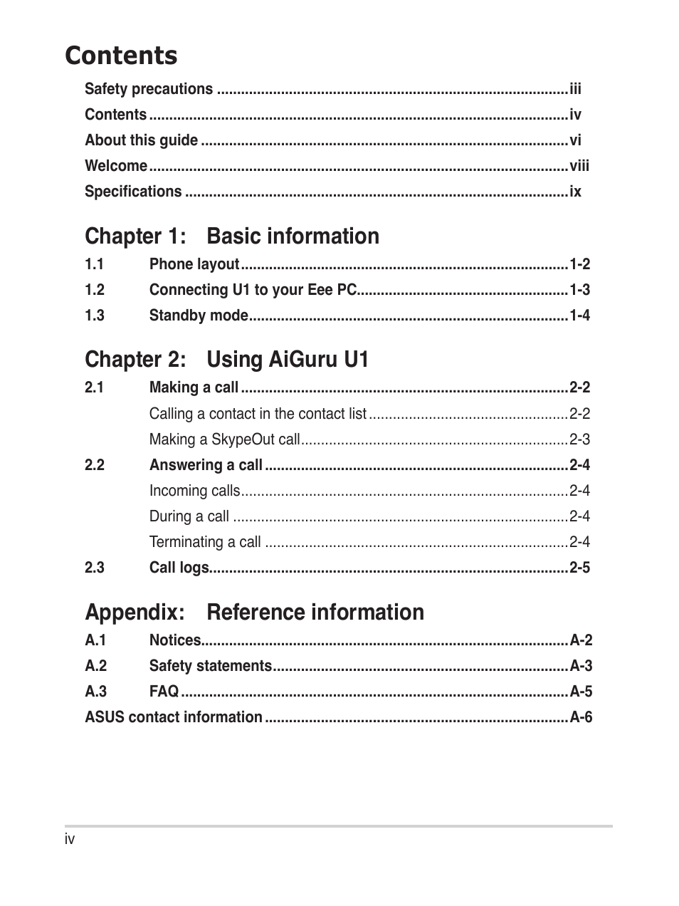 Asus USb phone for Skype AiGuru U1 User Manual | Page 4 / 28