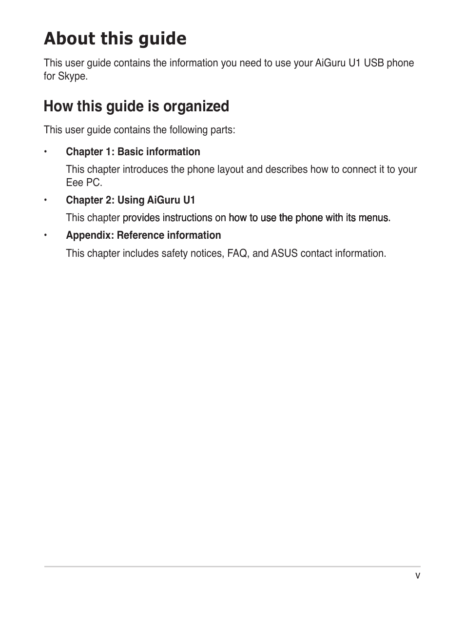 About this guide, How this guide is organized | Asus USb phone for Skype AiGuru U1 User Manual | Page 5 / 28