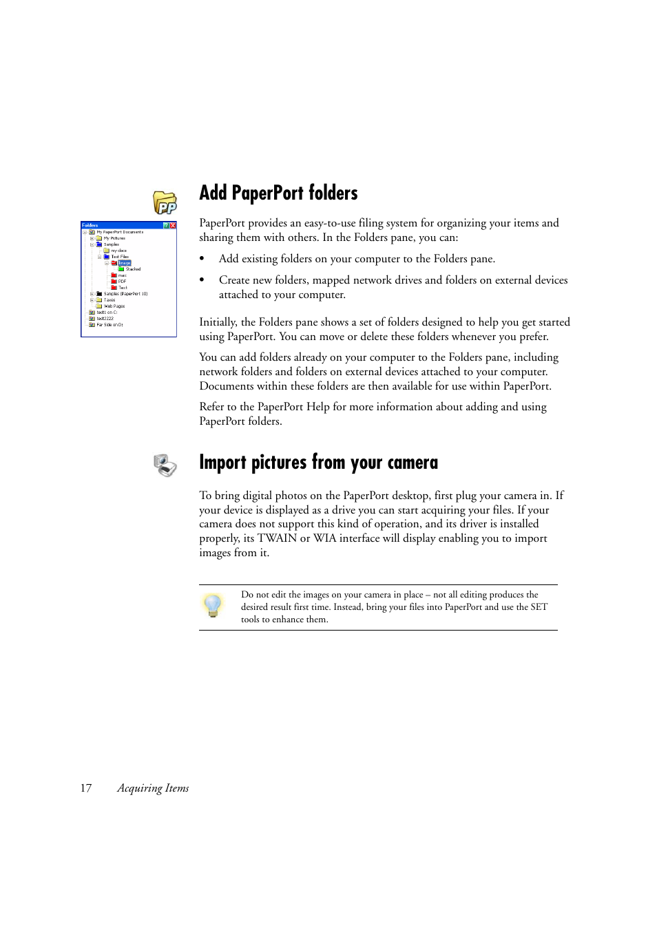 Add paperport folders, Import pictures from your camera | Konica Minolta Magicolor 2480MF User Manual | Page 17 / 28