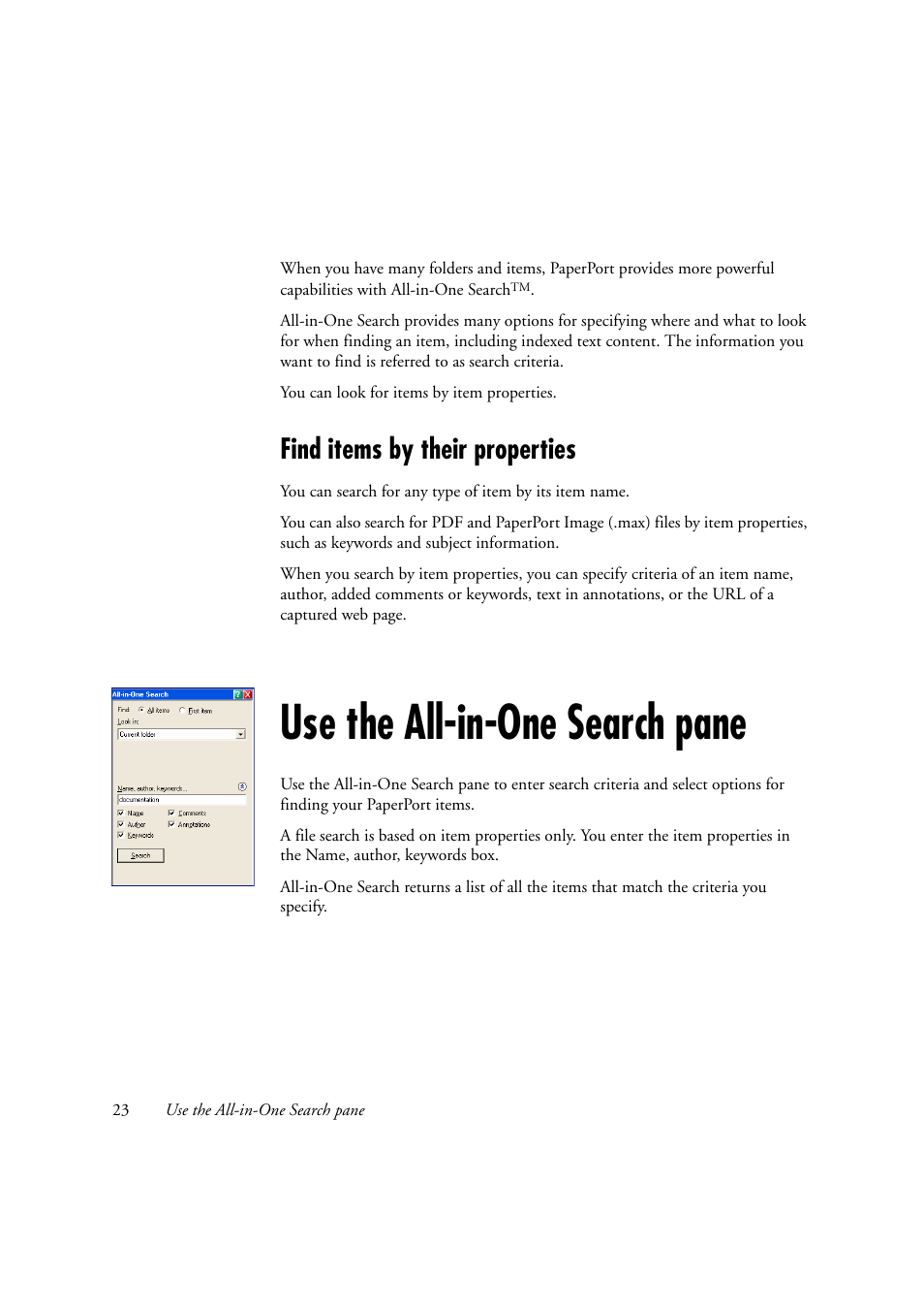 Find items by their properties, Use the all-in-one search pane | Konica Minolta Magicolor 2480MF User Manual | Page 23 / 28