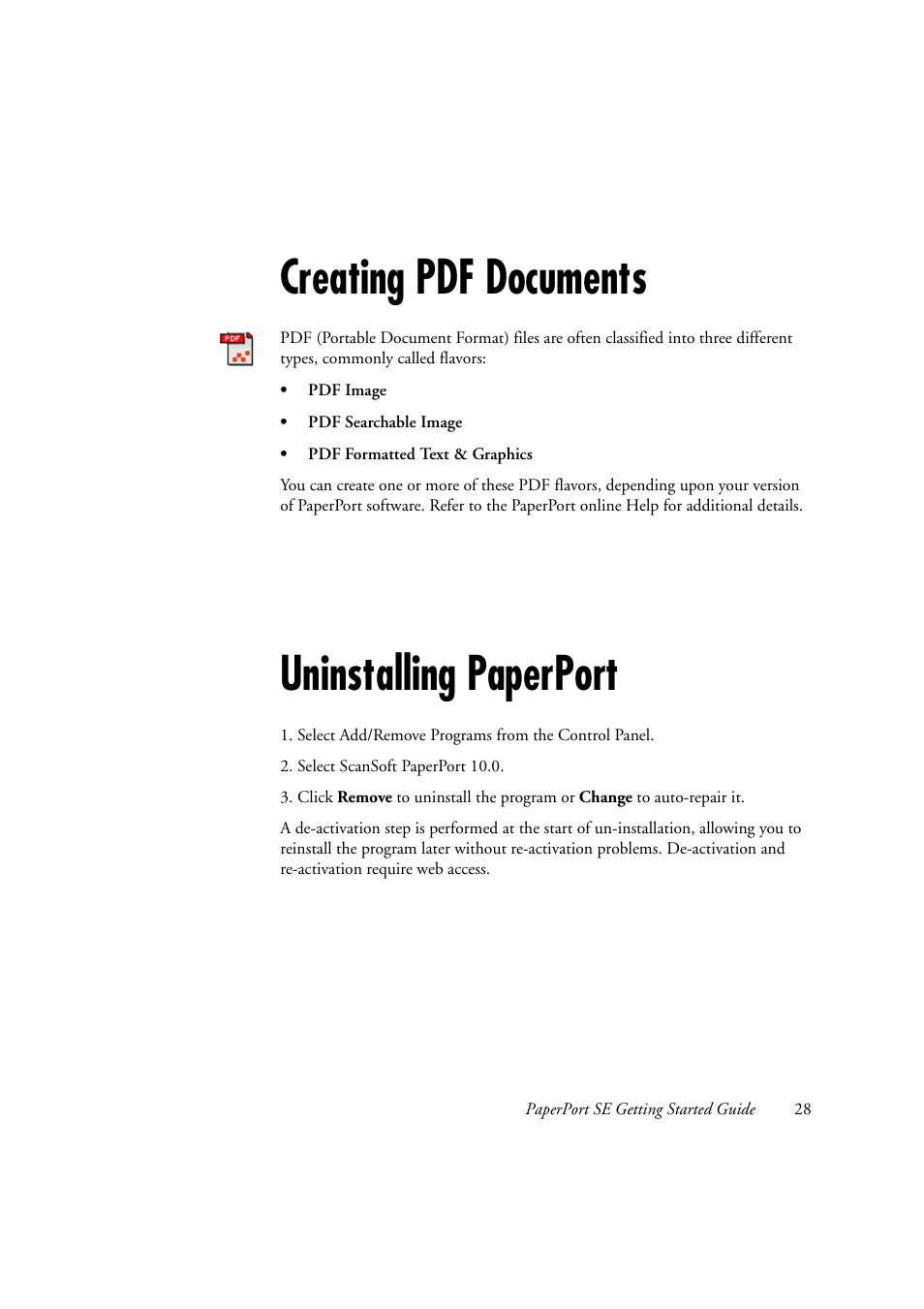 Creating pdf documents, Uninstalling paperport | Konica Minolta Magicolor 2480MF User Manual | Page 28 / 28