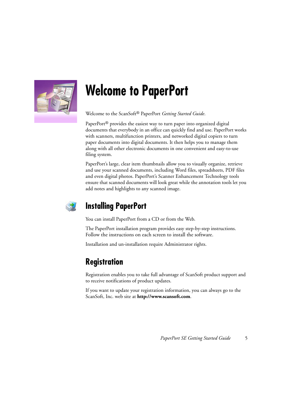 Welcome to paperport, Installing paperport, Registration | Konica Minolta Magicolor 2480MF User Manual | Page 5 / 28