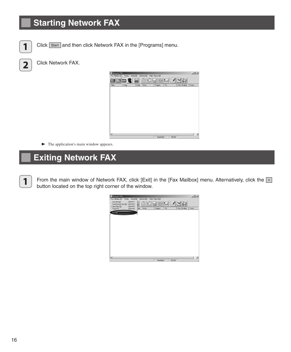 Starting network fax, Exiting network fax | Konica Minolta bizhub 282 User Manual | Page 16 / 76