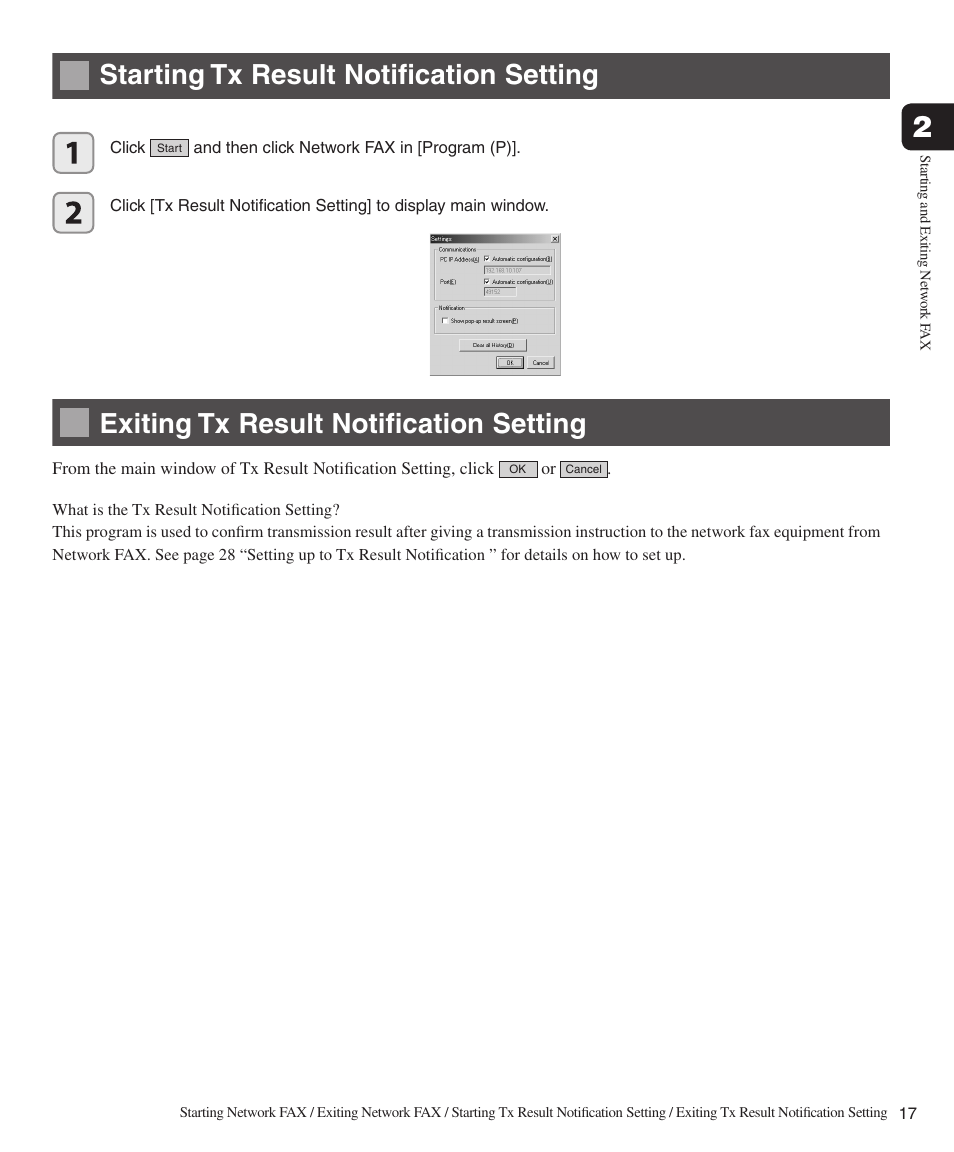 Starting tx result notification setting, Exiting tx result notification setting, Starting tx result notifi cation setting | Exiting tx result notifi cation setting | Konica Minolta bizhub 282 User Manual | Page 17 / 76