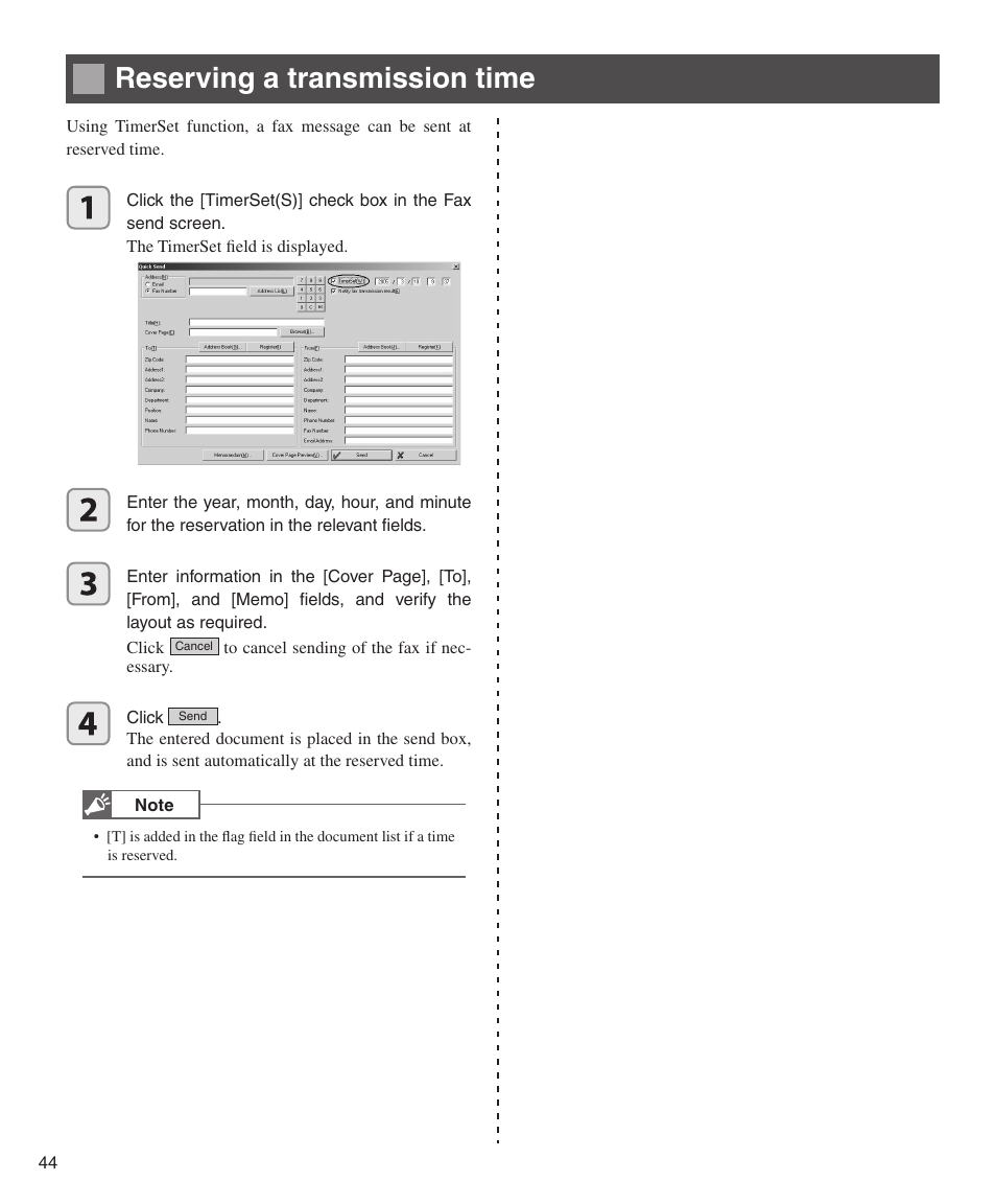 Reserving a transmission time | Konica Minolta bizhub 282 User Manual | Page 44 / 76