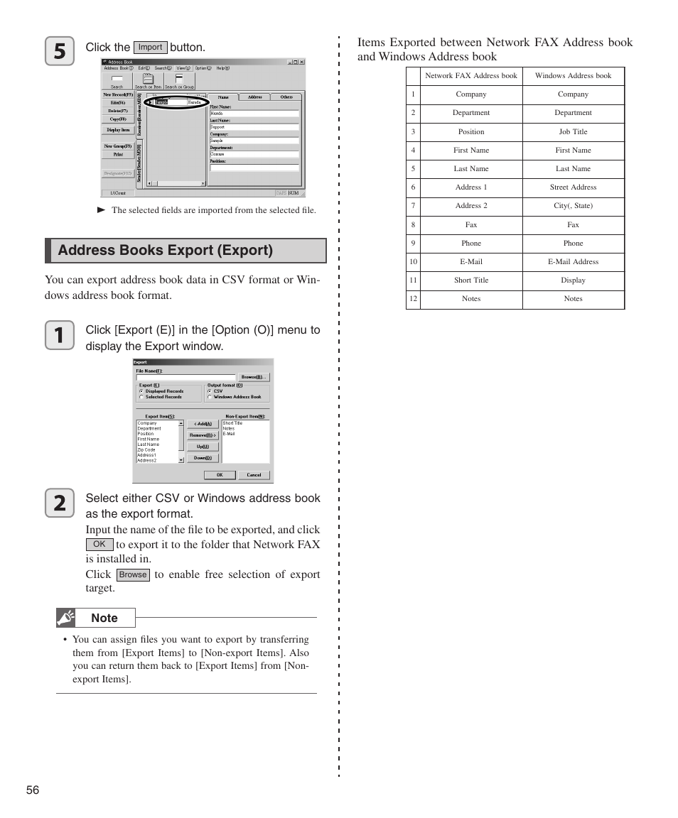 Address books export (export), 56 click the, Button | Konica Minolta bizhub 282 User Manual | Page 56 / 76