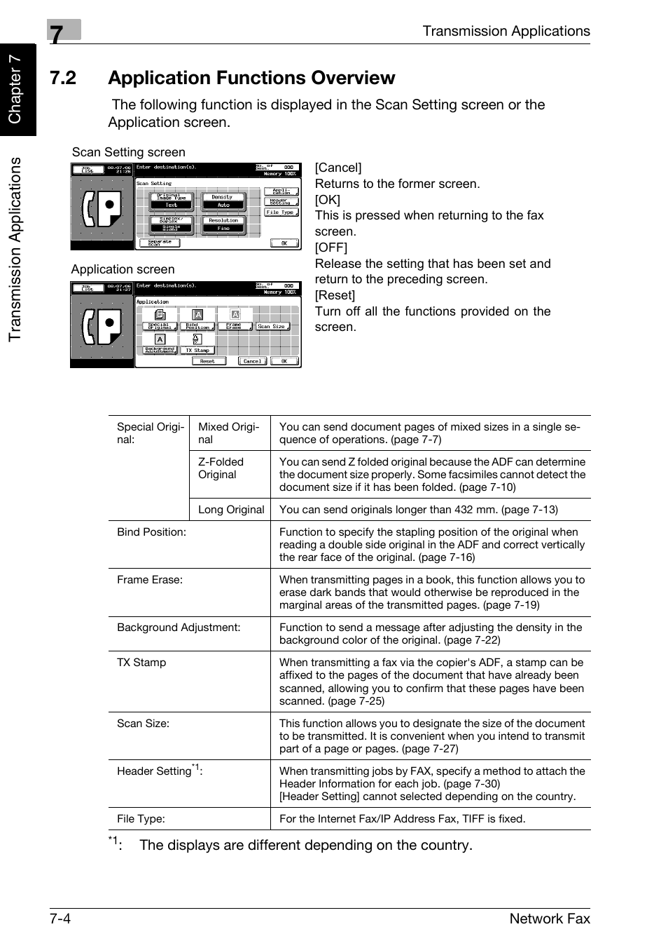 2 application functions overview, Application functions overview -4, Tr ansmission ap plicat ion s chapter 7 | Konica Minolta bizhub 750 User Manual | Page 117 / 334