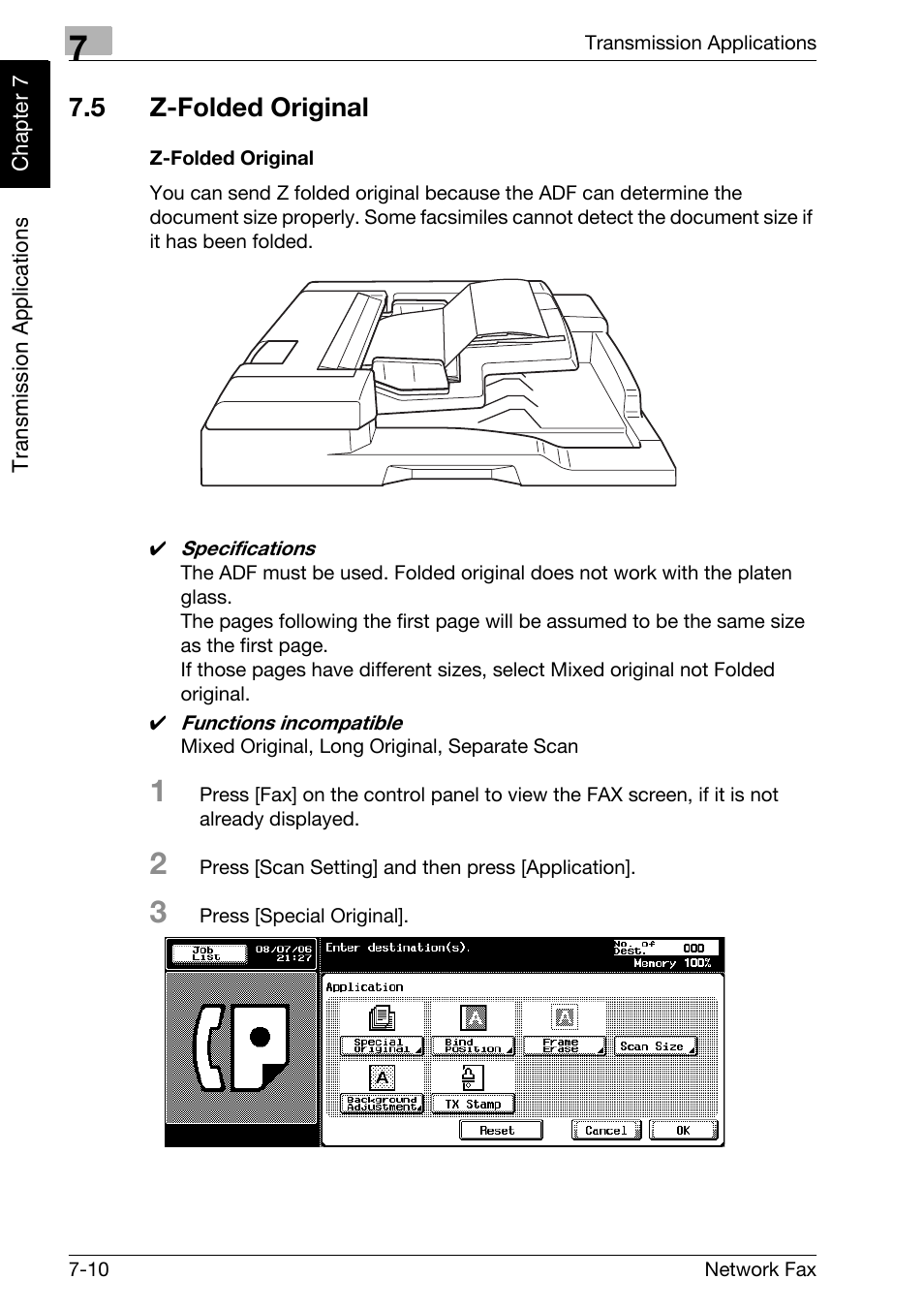 5 z-folded original, Z-folded original, Z-folded original -10 | Konica Minolta bizhub 750 User Manual | Page 123 / 334