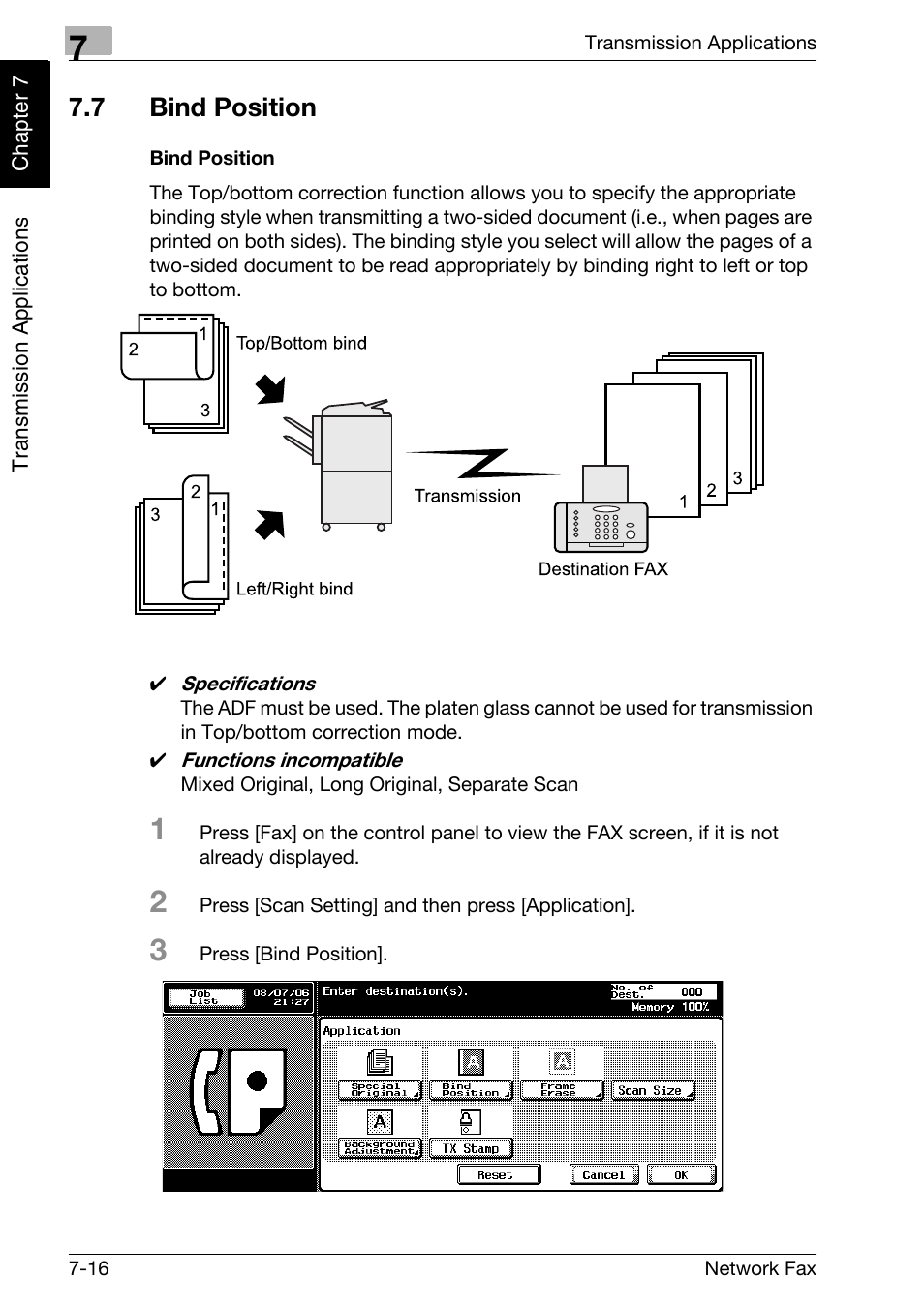 7 bind position, Bind position, Bind position -16 | Konica Minolta bizhub 750 User Manual | Page 129 / 334