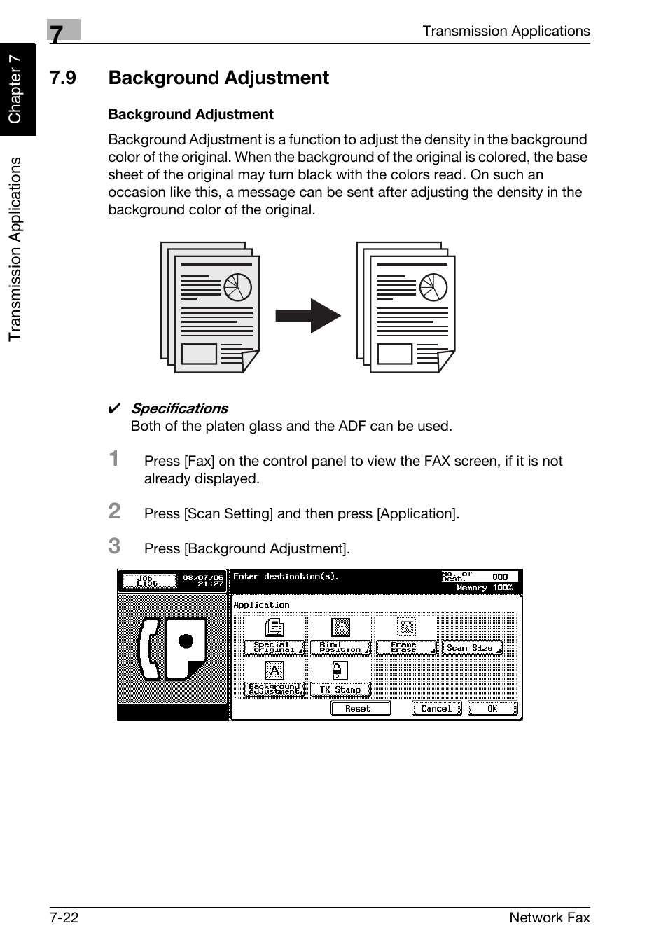 9 background adjustment, Background adjustment, Background adjustment -22 | Konica Minolta bizhub 750 User Manual | Page 135 / 334