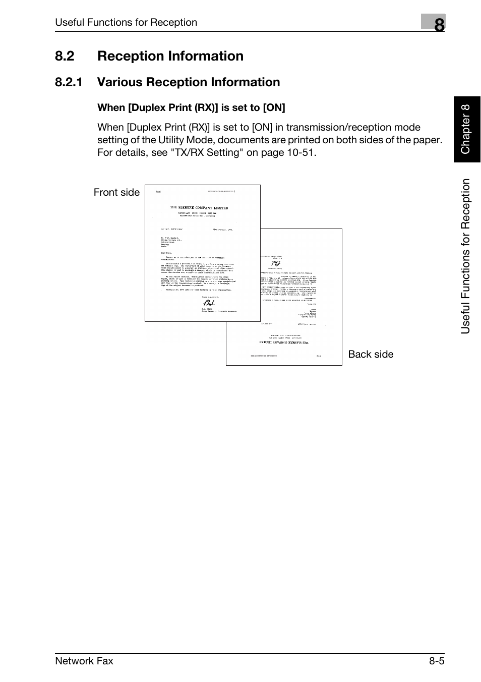 2 reception information, 1 various reception information, When [duplex print (rx)] is set to [on | Reception information -5, Various reception information -5 | Konica Minolta bizhub 750 User Manual | Page 152 / 334