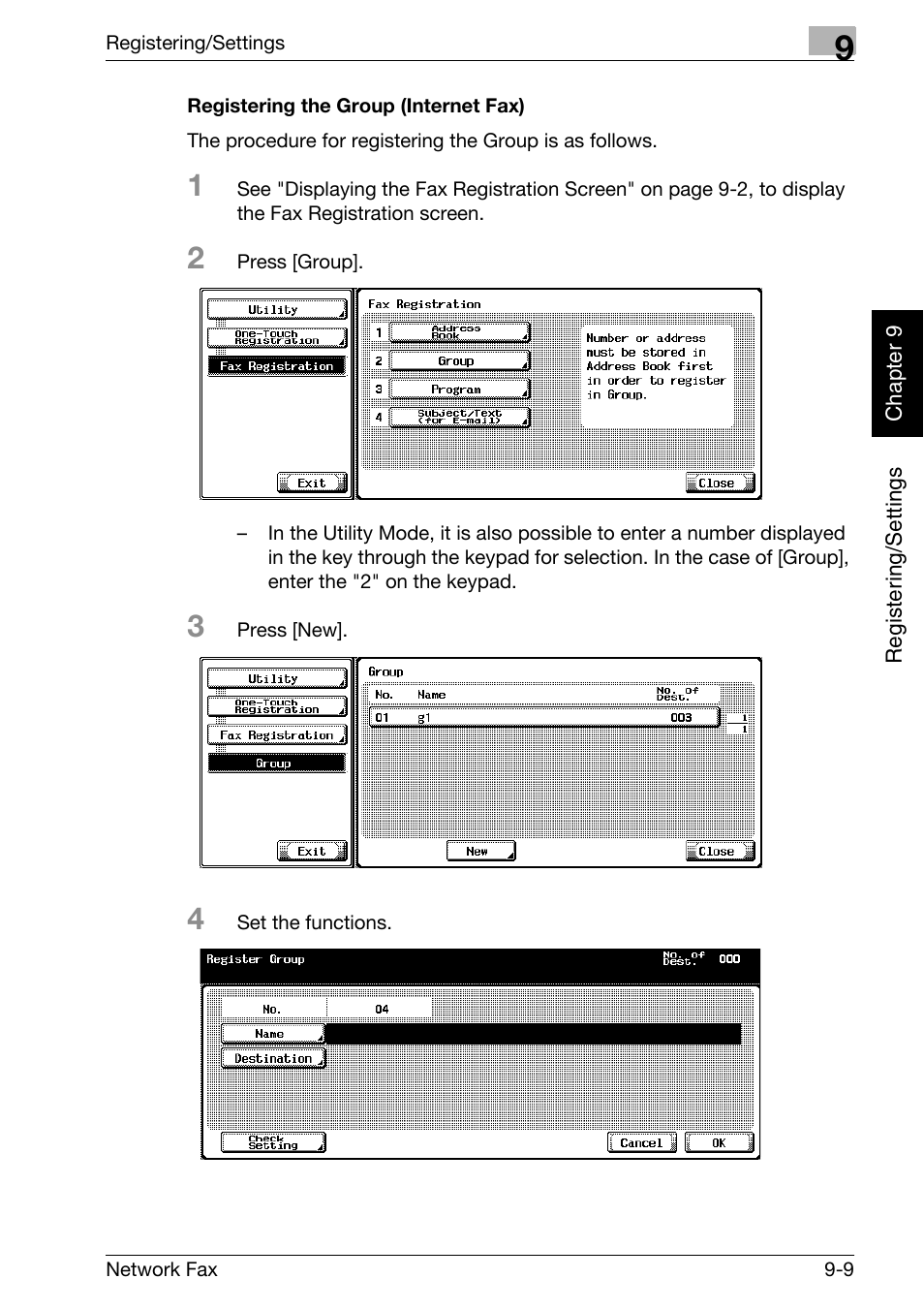 Registering the group (internet fax) | Konica Minolta bizhub 750 User Manual | Page 162 / 334