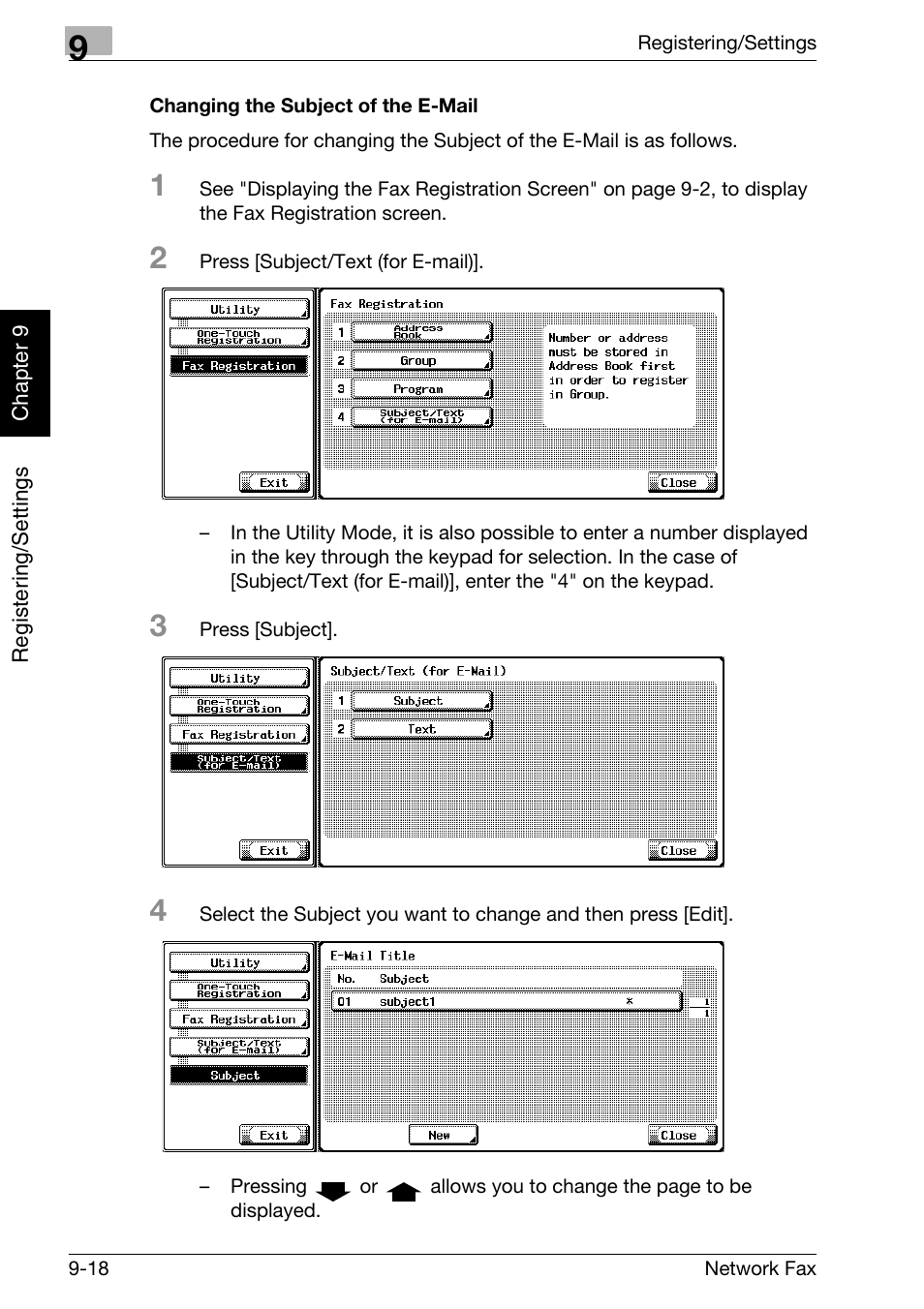 Changing the subject of the e-mail | Konica Minolta bizhub 750 User Manual | Page 171 / 334