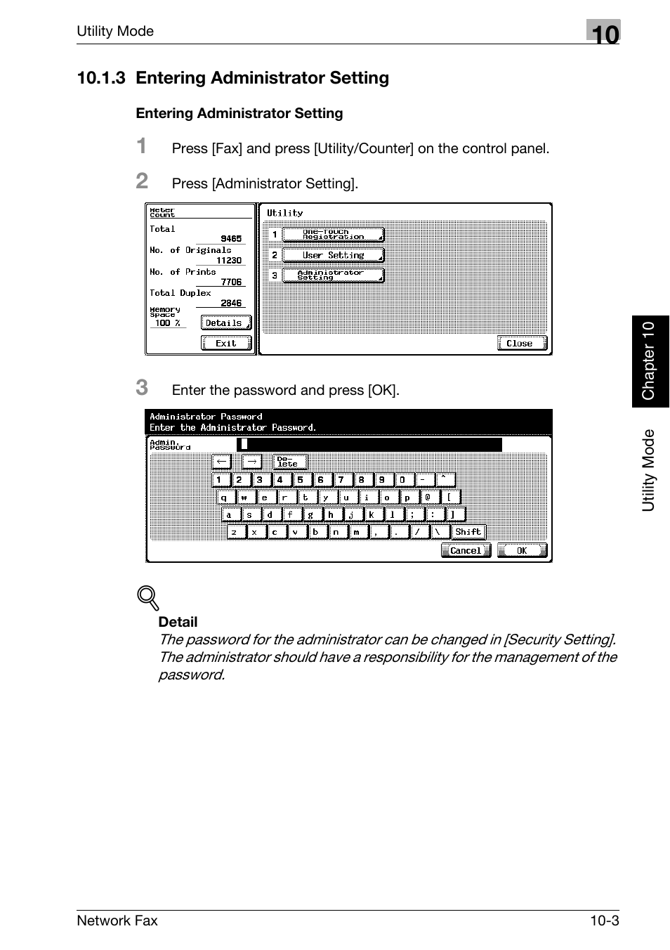 3 entering administrator setting, Entering administrator setting, Entering administrator setting -3 | Konica Minolta bizhub 750 User Manual | Page 184 / 334