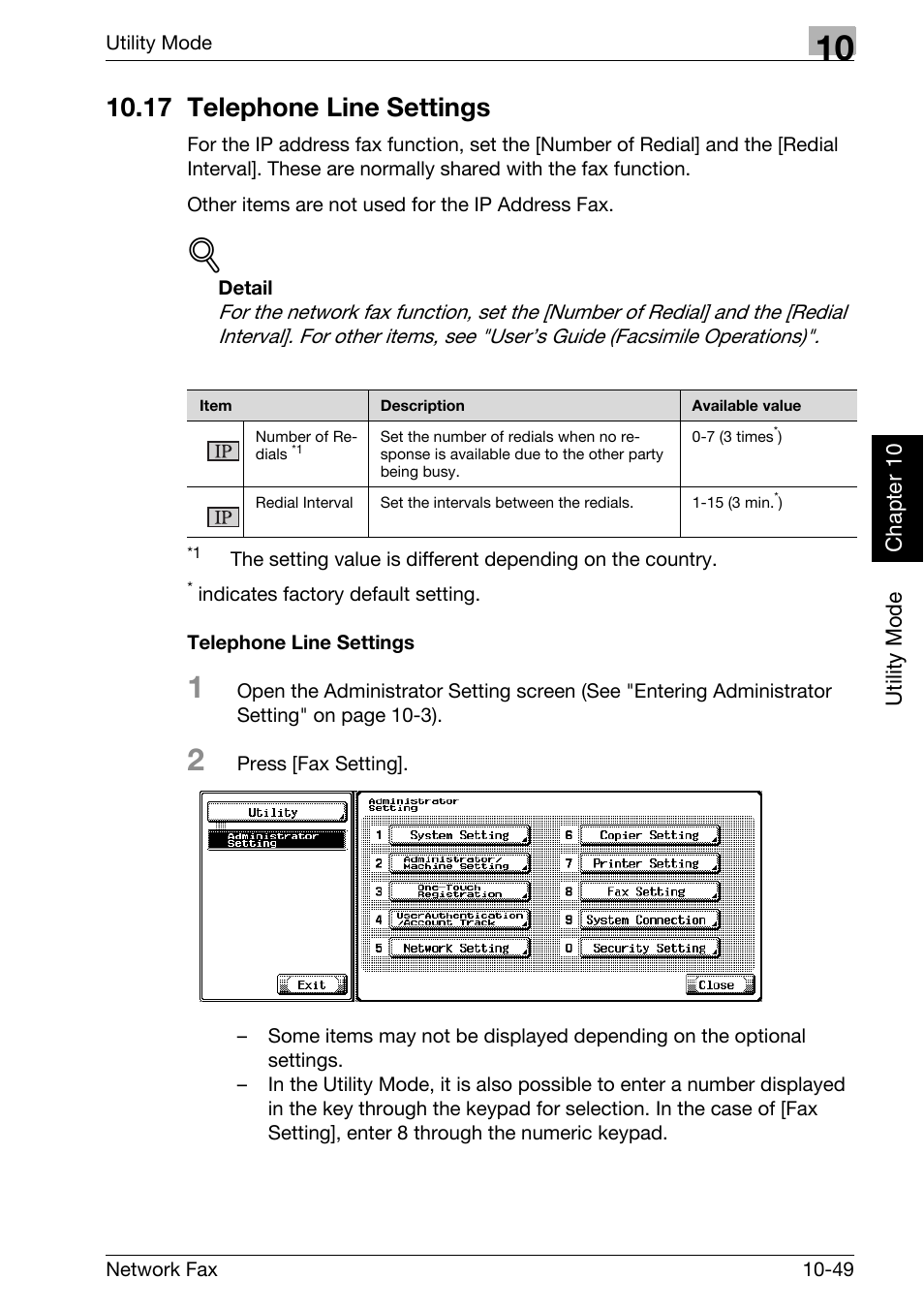 17 telephone line settings, Telephone line settings, 17 telephone line settings -49 | Konica Minolta bizhub 750 User Manual | Page 230 / 334