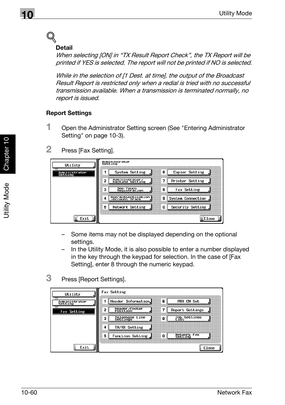 Report settings | Konica Minolta bizhub 750 User Manual | Page 241 / 334