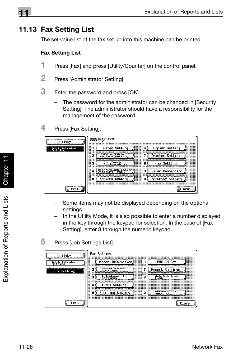 13 fax setting list, Fax setting list, 13 fax setting list -28 | Konica Minolta bizhub 750 User Manual | Page 275 / 334