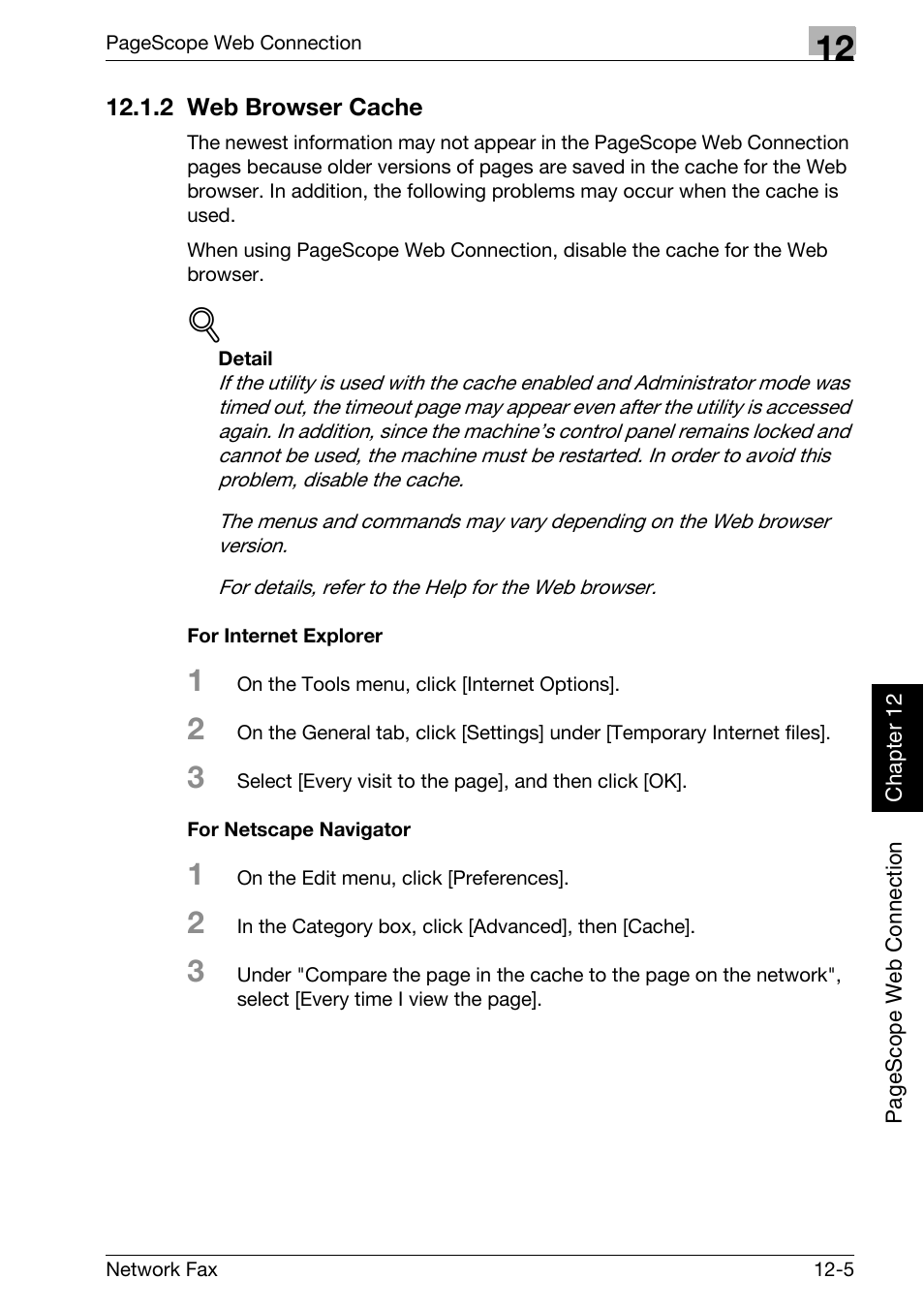 2 web browser cache, For internet explorer, For netscape navigator | Web browser cache -5 | Konica Minolta bizhub 750 User Manual | Page 284 / 334