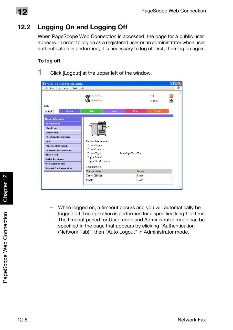 2 logging on and logging off, To log off, Logging on and logging off -6 | Konica Minolta bizhub 750 User Manual | Page 285 / 334