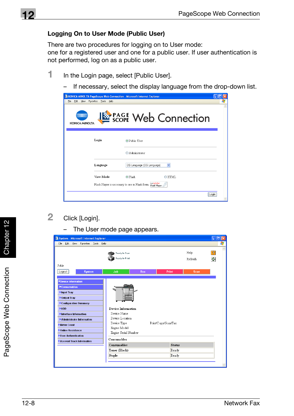 Logging on to user mode (public user) | Konica Minolta bizhub 750 User Manual | Page 287 / 334