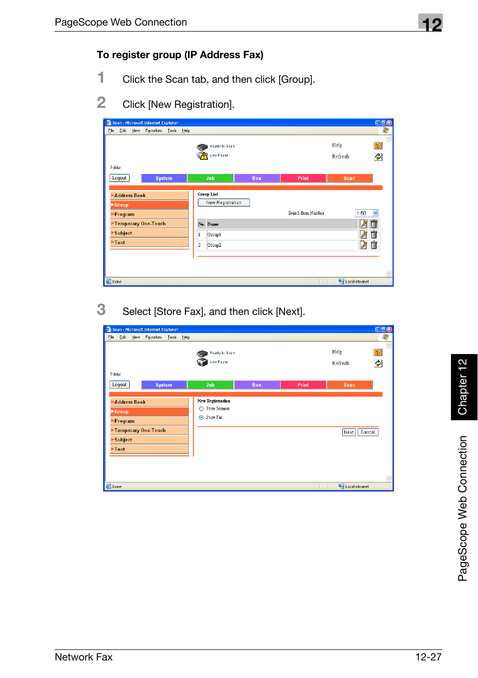 To register group (ip address fax) | Konica Minolta bizhub 750 User Manual | Page 306 / 334