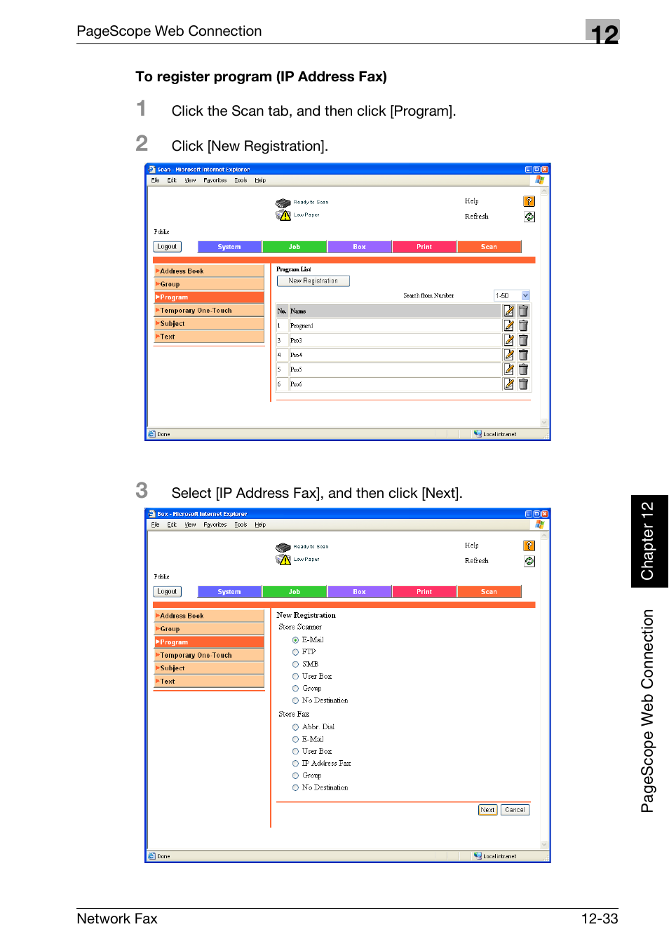 To register program (ip address fax) | Konica Minolta bizhub 750 User Manual | Page 312 / 334