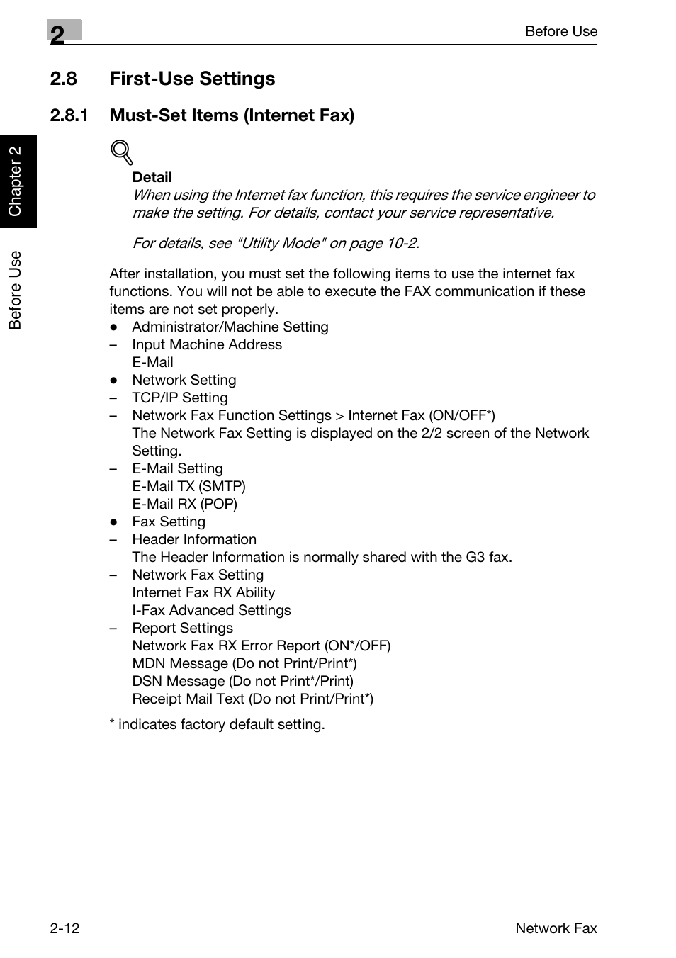 8 first-use settings, 1 must-set items (internet fax), First-use settings -12 | Must-set items (internet fax) -12 | Konica Minolta bizhub 750 User Manual | Page 37 / 334