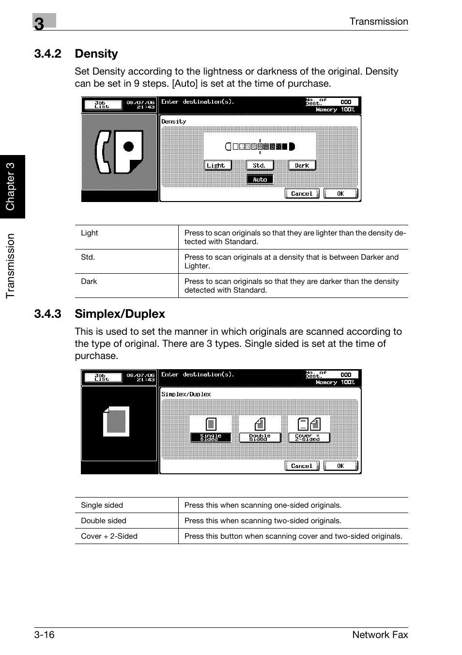 2 density, 3 simplex/duplex, Density -16 | Simplex/duplex -16 | Konica Minolta bizhub 750 User Manual | Page 55 / 334