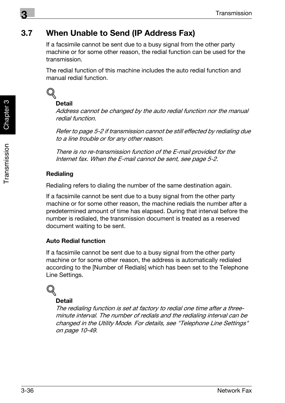 7 when unable to send (ip address fax), Auto redial function, When unable to send (ip address fax) -36 | Konica Minolta bizhub 750 User Manual | Page 75 / 334