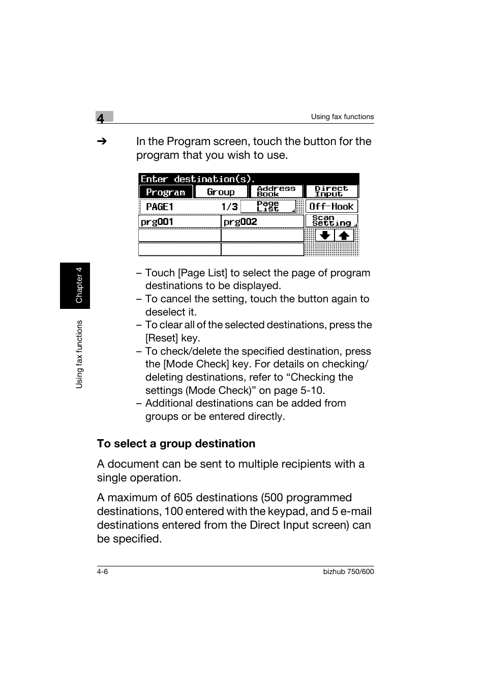 To select a group destination, To select a group destination -6 | Konica Minolta bizhub 750 User Manual | Page 113 / 150