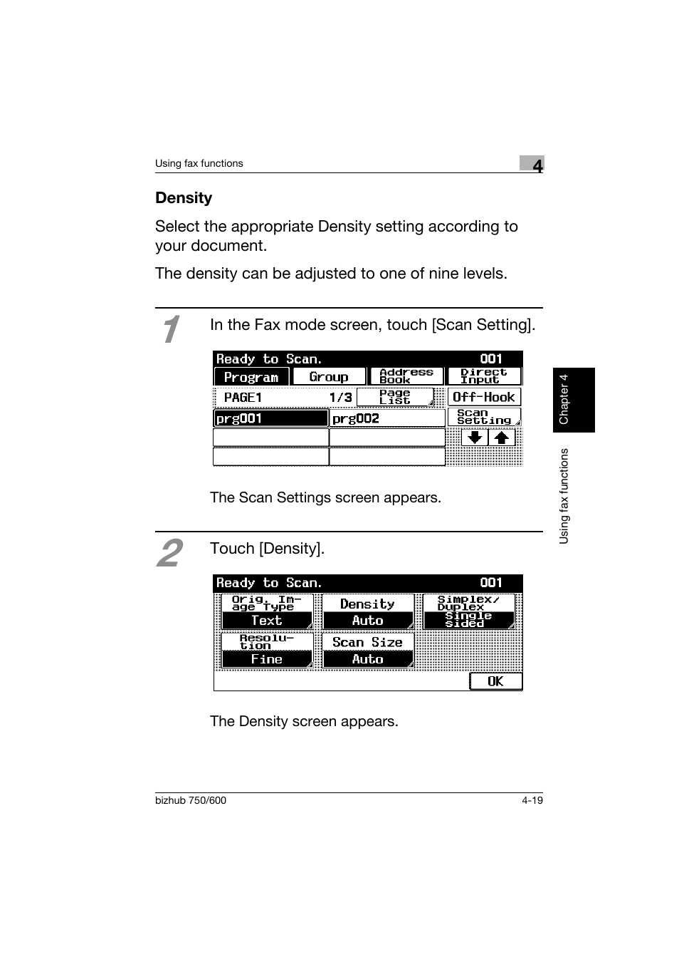 Density, Density -19 | Konica Minolta bizhub 750 User Manual | Page 126 / 150