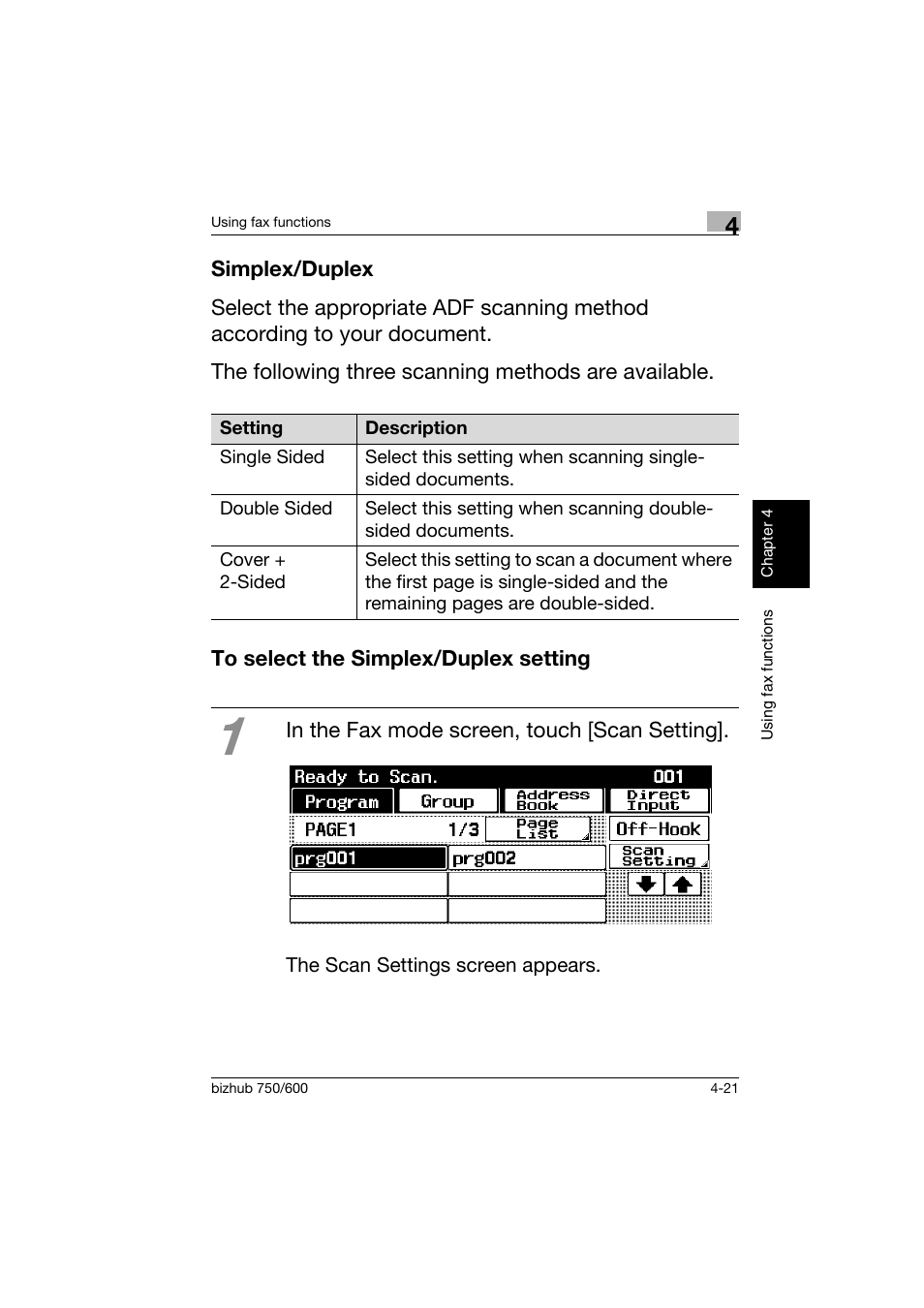 Simplex/duplex, To select the simplex/duplex setting | Konica Minolta bizhub 750 User Manual | Page 128 / 150