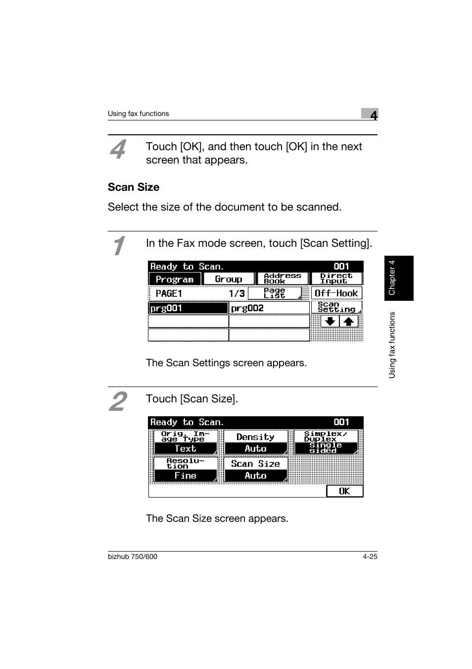 Scan size, Scan size -25 | Konica Minolta bizhub 750 User Manual | Page 132 / 150
