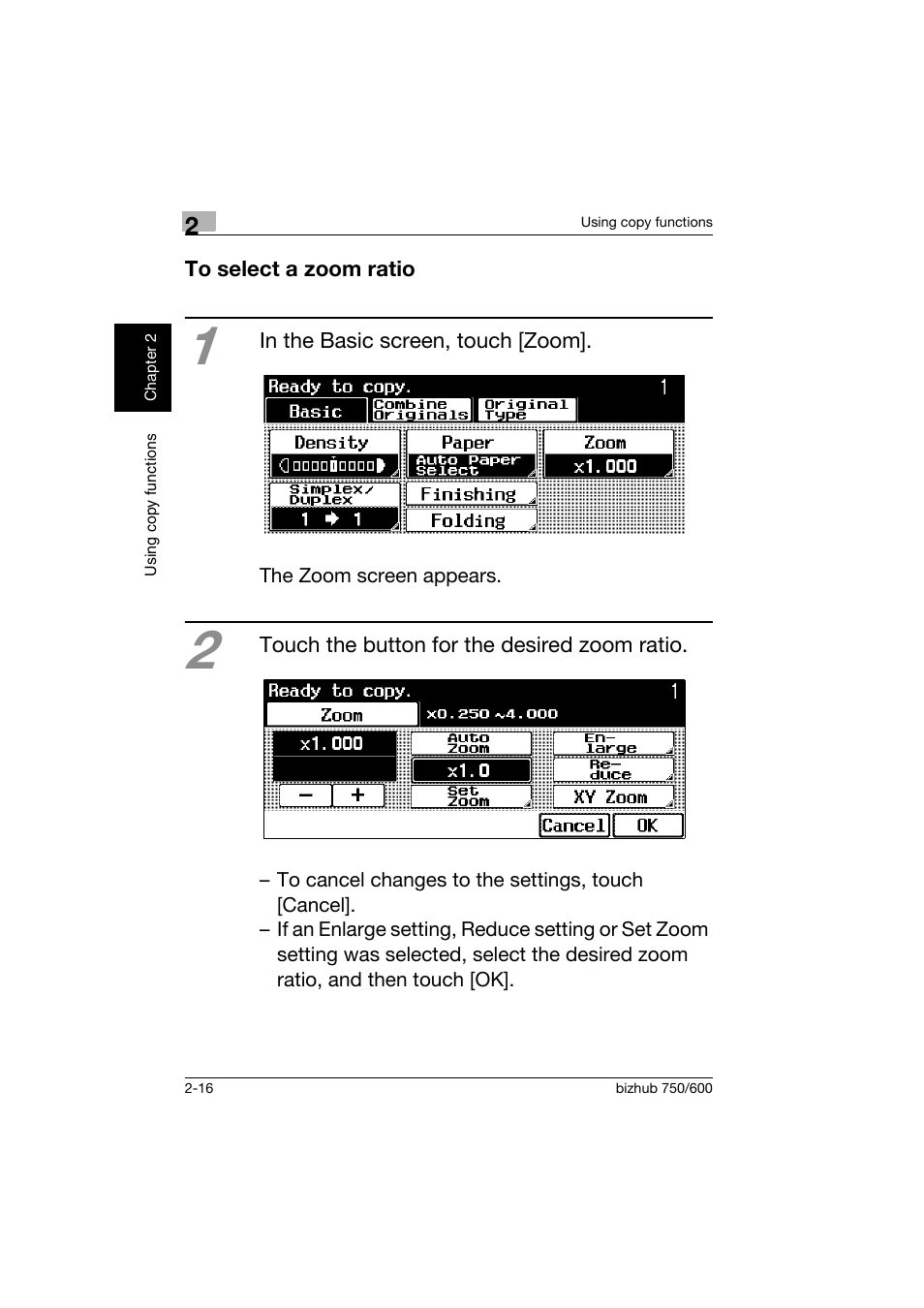 To select a zoom ratio, To select a zoom ratio -16 | Konica Minolta bizhub 750 User Manual | Page 53 / 150